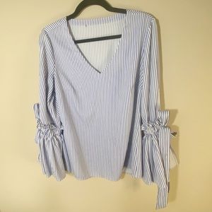Blue and white chevron blouse with long sleeves